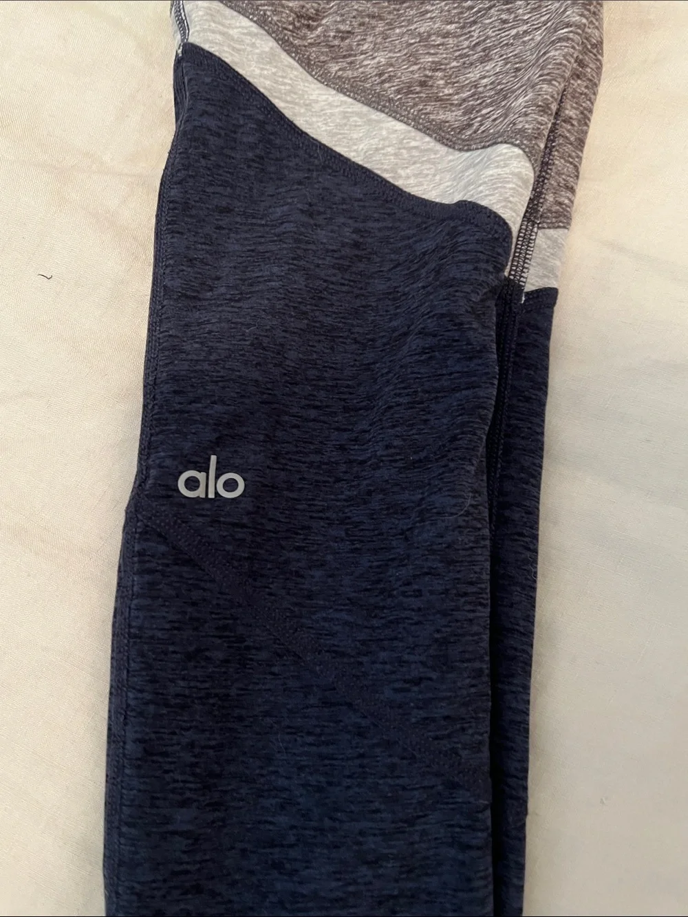 Alo Yoga navy blue bra and legging set